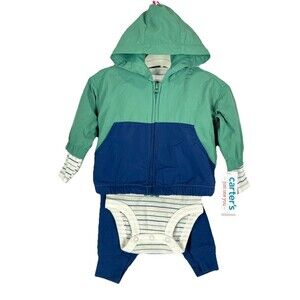Carter’s Baby 3 Piece Set Jacket Bodysuit Pants Blue Green 3M